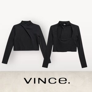 Vince Women’s Black Draped Twist Neck Long Sleeve Top Open Back Modern L